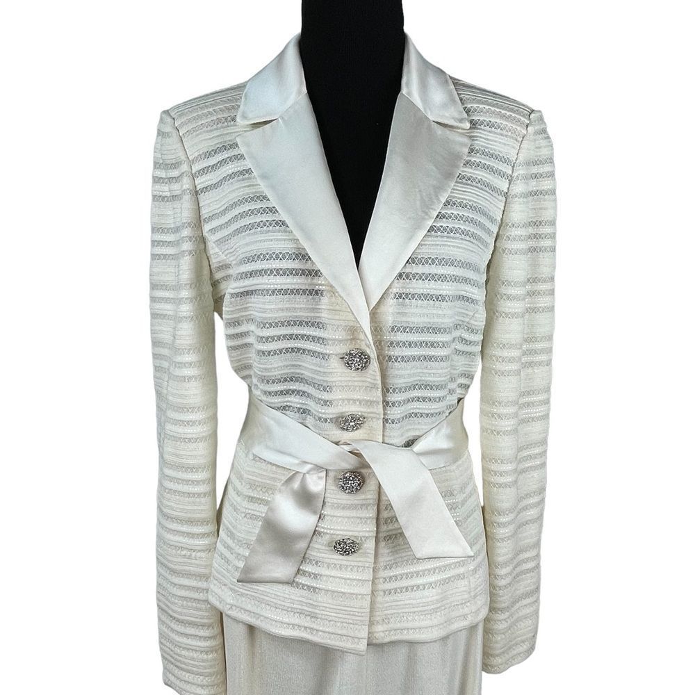 St John Evening Collection 2 Piece Blazer Skirt Tie/Button Front - Picture 2 of 16